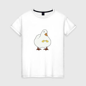 Женская футболка хлопок с принтом Shy duck в Кировске, 100% хлопок | прямой крой, круглый вырез горловины, длина до линии бедер, слегка спущенное плечо | duck | mem | застенчивая утка | мем | милая утка | прикол | птица | утка | юмор