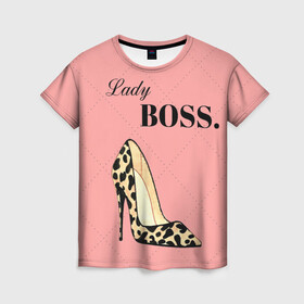 Женская футболка 3D с принтом Леди Босс в Кировске, 100% полиэфир ( синтетическое хлопкоподобное полотно) | прямой крой, круглый вырез горловины, длина до линии бедер | Тематика изображения на принте: босс | девушка | леди | леопардовый | пафос | розовый