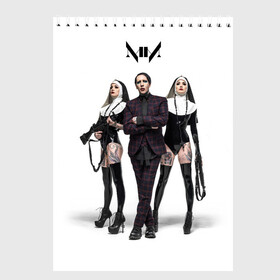 Скетчбук с принтом Marilyn Manson в Кировске, 100% бумага
 | 48 листов, плотность листов — 100 г/м2, плотность картонной обложки — 250 г/м2. Листы скреплены сверху удобной пружинной спиралью | art | logo | manson | marilyn | rock | usa | великий | лого | логотип | мэнсон | мэрилин | рок | ужасный