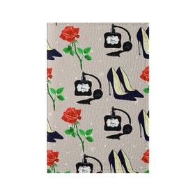 Обложка для паспорта матовая кожа с принтом Фешн-принт в Кировске, натуральная матовая кожа | размер 19,3 х 13,7 см; прозрачные пластиковые крепления | гламур | духи | женское | мода | роза | туфли