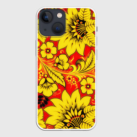 Чехол для iPhone 13 mini с принтом Хохлома в Кировске,  |  | арт | вектор | желтый | зеленый | золотой | красный | народный рисунок | рисунок | хохлома | цветок | цветы | чёрный | ягода | ягоды
