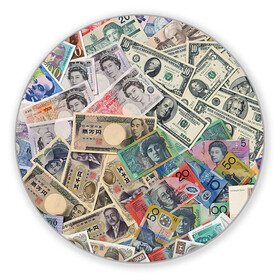 Коврик для мышки круглый с принтом Деньги в Кировске, резина и полиэстер | круглая форма, изображение наносится на всю лицевую часть | арт | банкноты | валюта | деньги | доллары | зеленый | иена | красный | серый | синий | фунт стерлингов | юани