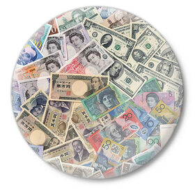 Значок с принтом Деньги в Кировске,  металл | круглая форма, металлическая застежка в виде булавки | Тематика изображения на принте: арт | банкноты | валюта | деньги | доллары | зеленый | иена | красный | серый | синий | фунт стерлингов | юани