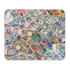 Коврик для мышки прямоугольный с принтом Деньги в Кировске, натуральный каучук | размер 230 х 185 мм; запечатка лицевой стороны | арт | банкноты | валюта | деньги | доллары | зеленый | иена | красный | серый | синий | фунт стерлингов | юани