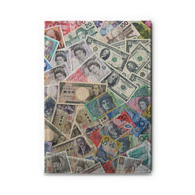 Обложка для автодокументов с принтом Деньги в Кировске, натуральная кожа |  размер 19,9*13 см; внутри 4 больших “конверта” для документов и один маленький отдел — туда идеально встанут права | Тематика изображения на принте: арт | банкноты | валюта | деньги | доллары | зеленый | иена | красный | серый | синий | фунт стерлингов | юани