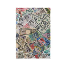 Обложка для паспорта матовая кожа с принтом Деньги в Кировске, натуральная матовая кожа | размер 19,3 х 13,7 см; прозрачные пластиковые крепления | Тематика изображения на принте: арт | банкноты | валюта | деньги | доллары | зеленый | иена | красный | серый | синий | фунт стерлингов | юани