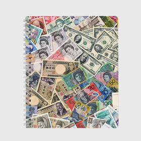 Тетрадь с принтом Деньги в Кировске, 100% бумага | 48 листов, плотность листов — 60 г/м2, плотность картонной обложки — 250 г/м2. Листы скреплены сбоку удобной пружинной спиралью. Уголки страниц и обложки скругленные. Цвет линий — светло-серый
 | Тематика изображения на принте: арт | банкноты | валюта | деньги | доллары | зеленый | иена | красный | серый | синий | фунт стерлингов | юани