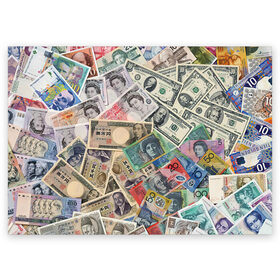 Поздравительная открытка с принтом Деньги в Кировске, 100% бумага | плотность бумаги 280 г/м2, матовая, на обратной стороне линовка и место для марки
 | Тематика изображения на принте: арт | банкноты | валюта | деньги | доллары | зеленый | иена | красный | серый | синий | фунт стерлингов | юани