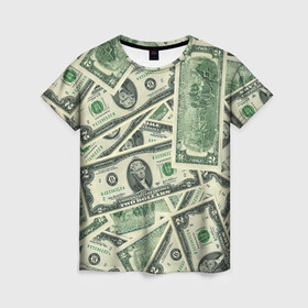 Женская футболка 3D с принтом Доллар в Кировске, 100% полиэфир ( синтетическое хлопкоподобное полотно) | прямой крой, круглый вырез горловины, длина до линии бедер | 100 долларов | арт | банкноты | валюта | деньги | доллар | зеленый | рисунок | сто | сто долларов