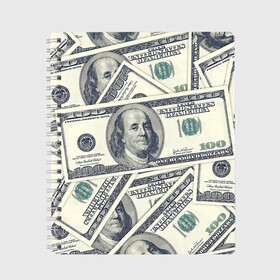 Тетрадь с принтом Доллары в Кировске, 100% бумага | 48 листов, плотность листов — 60 г/м2, плотность картонной обложки — 250 г/м2. Листы скреплены сбоку удобной пружинной спиралью. Уголки страниц и обложки скругленные. Цвет линий — светло-серый
 | 100 долларов | арт | банкноты | валюта | деньги | доллары | зеленый | зелень | сто | сто долларов
