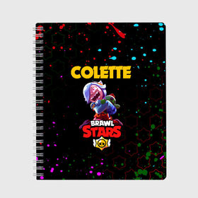 Тетрадь с принтом BRAWL STARS COLETTE. в Кировске, 100% бумага | 48 листов, плотность листов — 60 г/м2, плотность картонной обложки — 250 г/м2. Листы скреплены сбоку удобной пружинной спиралью. Уголки страниц и обложки скругленные. Цвет линий — светло-серый
 | 8 bit | brawl stars | colette | crow | gale | leon | max | mecha | mecha crow | mr.p | sally leon | shark | tara | virus 8 bit | werewolf leon | акула | берли | бравл старс | ворон | коллет | макс | оборотень