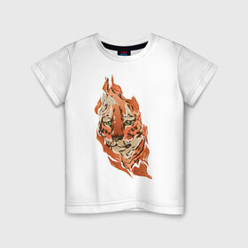 Детская футболка хлопок с принтом Тигр в Кировске, 100% хлопок | круглый вырез горловины, полуприлегающий силуэт, длина до линии бедер | Тематика изображения на принте: fire | orange | red | tiger | огонь | рыжий