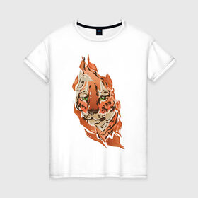 Женская футболка хлопок с принтом Тигр в Кировске, 100% хлопок | прямой крой, круглый вырез горловины, длина до линии бедер, слегка спущенное плечо | fire | orange | red | tiger | огонь | рыжий