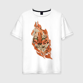Женская футболка хлопок Oversize с принтом Тигр в Кировске, 100% хлопок | свободный крой, круглый ворот, спущенный рукав, длина до линии бедер
 | fire | orange | red | tiger | огонь | рыжий