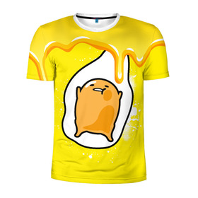 Мужская футболка 3D спортивная с принтом Gudetama в Кировске, 100% полиэстер с улучшенными характеристиками | приталенный силуэт, круглая горловина, широкие плечи, сужается к линии бедра | Тематика изображения на принте: gudetama | анимешное яйцо | гудетама | желток | стекающее яйцо | яичница