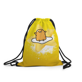 Рюкзак-мешок 3D с принтом Gudetama в Кировске, 100% полиэстер | плотность ткани — 200 г/м2, размер — 35 х 45 см; лямки — толстые шнурки, застежка на шнуровке, без карманов и подкладки | Тематика изображения на принте: gudetama | анимешное яйцо | гудетама | желток | стекающее яйцо | яичница