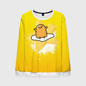 Мужской свитшот 3D с принтом Gudetama в Кировске, 100% полиэстер с мягким внутренним слоем | круглый вырез горловины, мягкая резинка на манжетах и поясе, свободная посадка по фигуре | Тематика изображения на принте: gudetama | анимешное яйцо | гудетама | желток | стекающее яйцо | яичница