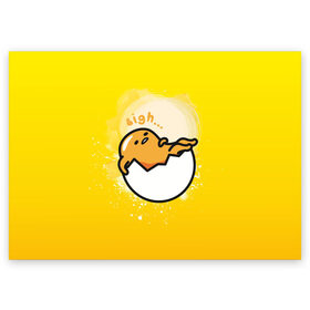 Поздравительная открытка с принтом Gudetama в Кировске, 100% бумага | плотность бумаги 280 г/м2, матовая, на обратной стороне линовка и место для марки
 | Тематика изображения на принте: gudetama | анимешное яйцо | гудетама | желток | стекающее яйцо | яичница