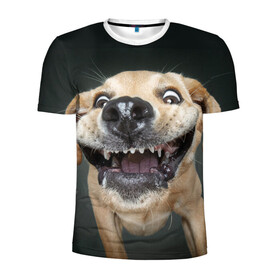 Мужская футболка 3D спортивная с принтом Улыбающаяся Собака в Кировске, 100% полиэстер с улучшенными характеристиками | приталенный силуэт, круглая горловина, широкие плечи, сужается к линии бедра | dog | зубы | лапы | мем | пес | прикол | слюни | смешные животные | собака | собачка | улыбающаяся собака | улыбка | щенок | юмор | язык