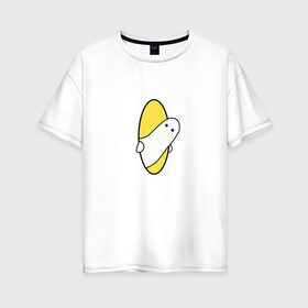 Женская футболка хлопок Oversize с принтом Portal 2 (парная) в Кировске, 100% хлопок | свободный крой, круглый ворот, спущенный рукав, длина до линии бедер
 | game | portal | арт | игра | на двоих | парная | портал | прикол | рисунок | телепортация | человечек