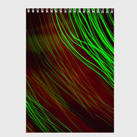Скетчбук с принтом Qleen в Кировске, 100% бумага
 | 48 листов, плотность листов — 100 г/м2, плотность картонной обложки — 250 г/м2. Листы скреплены сверху удобной пружинной спиралью | Тематика изображения на принте: abstraction | blur | green | light | lines | абстракция | зелёный | линии | размытость | свет