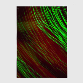 Постер с принтом Qleen в Кировске, 100% бумага
 | бумага, плотность 150 мг. Матовая, но за счет высокого коэффициента гладкости имеет небольшой блеск и дает на свету блики, но в отличии от глянцевой бумаги не покрыта лаком | abstraction | blur | green | light | lines | абстракция | зелёный | линии | размытость | свет