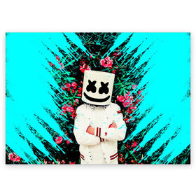 Поздравительная открытка с принтом MARSHMELLO в Кировске, 100% бумага | плотность бумаги 280 г/м2, матовая, на обратной стороне линовка и место для марки
 | fortnite | marshmallo | marshmallow | marshmello | marshmellow | маршмелло | маршмеллоу | розы | фортнайт