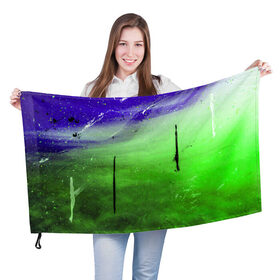Флаг 3D с принтом GreenFer в Кировске, 100% полиэстер | плотность ткани — 95 г/м2, размер — 67 х 109 см. Принт наносится с одной стороны | abstraction | art | blue | green | paint | stains | абстракция | арт | зелёный | краска | разводы | синий