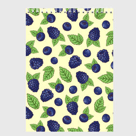 Скетчбук с принтом Синие ягоды в Кировске, 100% бумага
 | 48 листов, плотность листов — 100 г/м2, плотность картонной обложки — 250 г/м2. Листы скреплены сверху удобной пружинной спиралью | арт | желтый | зеленый | кремовый | лист | листок | листья | малина | рисунок | синий | синяя малина | синяя черника | чёрная малина | черника