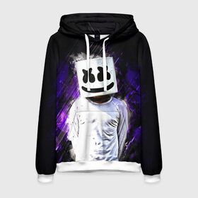 Мужская толстовка 3D с принтом MARSHMELLO в Кировске, 100% полиэстер | двухслойный капюшон со шнурком для регулировки, мягкие манжеты на рукавах и по низу толстовки, спереди карман-кенгуру с мягким внутренним слоем. | fortnite | marshmallo | marshmallow | marshmello | marshmellow | маршмелло | маршмеллоу | розы | фортнайт