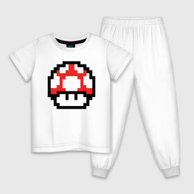 Детская пижама хлопок с принтом Гриб Марио в Кировске, 100% хлопок |  брюки и футболка прямого кроя, без карманов, на брюках мягкая резинка на поясе и по низу штанин
 | 8 bit | 8 бит | 8bit | 8бит | art | dendy | mario | mushroom | pixel | super | арт | гриб | денди | марио | пиксель | супер