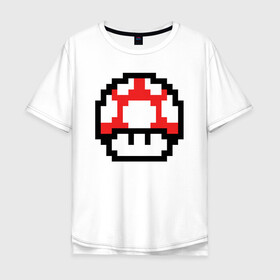 Мужская футболка хлопок Oversize с принтом Гриб Марио в Кировске, 100% хлопок | свободный крой, круглый ворот, “спинка” длиннее передней части | 8 bit | 8 бит | 8bit | 8бит | art | dendy | mario | mushroom | pixel | super | арт | гриб | денди | марио | пиксель | супер