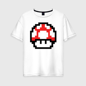 Женская футболка хлопок Oversize с принтом Гриб Марио в Кировске, 100% хлопок | свободный крой, круглый ворот, спущенный рукав, длина до линии бедер
 | 8 bit | 8 бит | 8bit | 8бит | art | dendy | mario | mushroom | pixel | super | арт | гриб | денди | марио | пиксель | супер