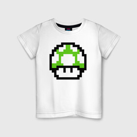 Детская футболка хлопок с принтом Гриб Марио в Кировске, 100% хлопок | круглый вырез горловины, полуприлегающий силуэт, длина до линии бедер | 8 bit | 8 бит | 8bit | 8бит | art | dendy | mario | mushroom | pixel | super | арт | гриб | денди | марио | пиксель | супер