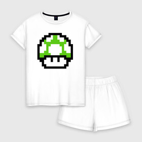 Женская пижама с шортиками хлопок с принтом Гриб Марио в Кировске, 100% хлопок | футболка прямого кроя, шорты свободные с широкой мягкой резинкой | 8 bit | 8 бит | 8bit | 8бит | art | dendy | mario | mushroom | pixel | super | арт | гриб | денди | марио | пиксель | супер
