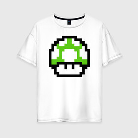 Женская футболка хлопок Oversize с принтом Гриб Марио в Кировске, 100% хлопок | свободный крой, круглый ворот, спущенный рукав, длина до линии бедер
 | 8 bit | 8 бит | 8bit | 8бит | art | dendy | mario | mushroom | pixel | super | арт | гриб | денди | марио | пиксель | супер