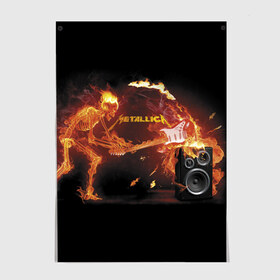 Постер с принтом Metallica в Кировске, 100% бумага
 | бумага, плотность 150 мг. Матовая, но за счет высокого коэффициента гладкости имеет небольшой блеск и дает на свету блики, но в отличии от глянцевой бумаги не покрыта лаком | fire | flame | guitar | metallica | music | rock | skeleton | skull | trashmetal | гитара | металлика | музыка | огонь | пламя | рок | скелет | череп