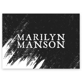 Поздравительная открытка с принтом MARILYN MANSON / М. МЭНСОН в Кировске, 100% бумага | плотность бумаги 280 г/м2, матовая, на обратной стороне линовка и место для марки
 | logo | manson | marilyn | music | rock | группа | лого | логотип | логотипы | менсон | мерилин | мерлин | музыка | мэнсон | мэрилин | рок | символ