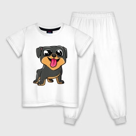 Детская пижама хлопок с принтом Ротвейлер в Кировске, 100% хлопок |  брюки и футболка прямого кроя, без карманов, на брюках мягкая резинка на поясе и по низу штанин
 | dog | rotweiler | зубы | лапы | мем | пес | прикол | ротвейлер | смешные животные | собака | собака с языком | собачка | щенок | юмор | язык
