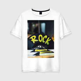 Женская футболка хлопок Oversize с принтом рок в Кировске, 100% хлопок | свободный крой, круглый ворот, спущенный рукав, длина до линии бедер
 | винил | граммофон | музыка | пластинка | рок