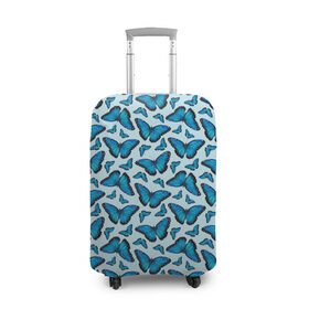Чехол для чемодана 3D с принтом Бабочки морфо в Кировске, 86% полиэфир, 14% спандекс | двустороннее нанесение принта, прорези для ручек и колес | butterflies | butterfly | pattern | бабочка | крылья | морфо | насекомые | паттерн | синий | узор