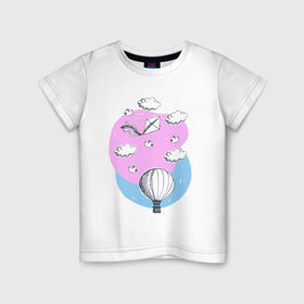 Детская футболка хлопок с принтом Воздушный шар в облаках в Кировске, 100% хлопок | круглый вырез горловины, полуприлегающий силуэт, длина до линии бедер | 