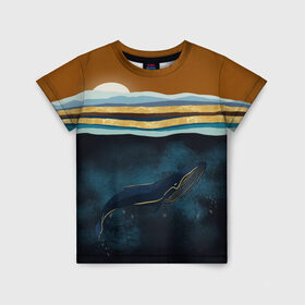 Детская футболка 3D с принтом Кит в Кировске, 100% гипоаллергенный полиэфир | прямой крой, круглый вырез горловины, длина до линии бедер, чуть спущенное плечо, ткань немного тянется | Тематика изображения на принте: земля | кашалот | луна | медузы | море | морские | океан
