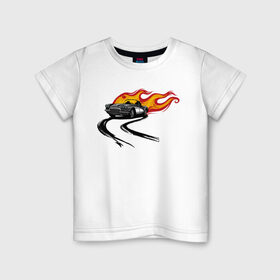 Детская футболка хлопок с принтом гоночная машина в Кировске, 100% хлопок | круглый вырез горловины, полуприлегающий силуэт, длина до линии бедер | hot wheels | гонка | гоночная машина | машины | спортивная машина