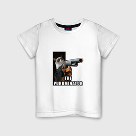 Детская футболка хлопок с принтом Муррминатор в Кировске, 100% хлопок | круглый вырез горловины, полуприлегающий силуэт, длина до линии бедер | cat | mem | кот | кот с оружием | котик | мем | прикол | смешной кот | терминатор | фильм | юмор