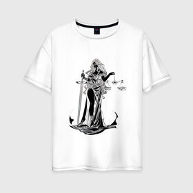 Женская футболка хлопок Oversize с принтом Фемида темная в Кировске, 100% хлопок | свободный крой, круглый ворот, спущенный рукав, длина до линии бедер
 | богиня | весы | меч | правосудие | фемида