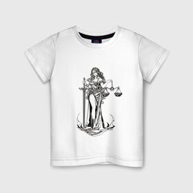 Детская футболка хлопок с принтом Фемида двухсторонняя в Кировске, 100% хлопок | круглый вырез горловины, полуприлегающий силуэт, длина до линии бедер | богиня | весы | меч | правосудие | фемида