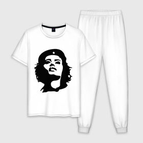 Мужская пижама хлопок с принтом Че Гевара девушка в Кировске, 100% хлопок | брюки и футболка прямого кроя, без карманов, на брюках мягкая резинка на поясе и по низу штанин
 | вождь | девушка | звезда | революция | че гевара