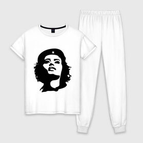 Женская пижама хлопок с принтом Че Гевара девушка в Кировске, 100% хлопок | брюки и футболка прямого кроя, без карманов, на брюках мягкая резинка на поясе и по низу штанин | вождь | девушка | звезда | революция | че гевара