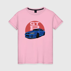 Женская футболка хлопок с принтом Nissan GT-R 34 в Кировске, 100% хлопок | прямой крой, круглый вырез горловины, длина до линии бедер, слегка спущенное плечо | drift | gt r 34 | nissan gtr | r34 | skyline